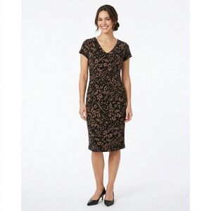 Miss Tina by Tina Knowles Leopard‎ Print Ruched Midi Dress Bodycon Beyoncé 12 14